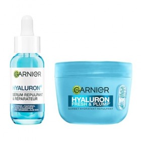 GARNIER - SkinActive - Routine Hyaluron - Crème Sorbet Hydratante Repulpante Fresh & Plump 85 ml + Sérum Gel Repulpant & Ré