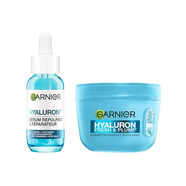 GARNIER - SkinActive - Routine Hyaluron - Crème Sorbet Hydratante Repulpante Fresh & Plump 85 ml + Sérum Gel Repulpant & Ré