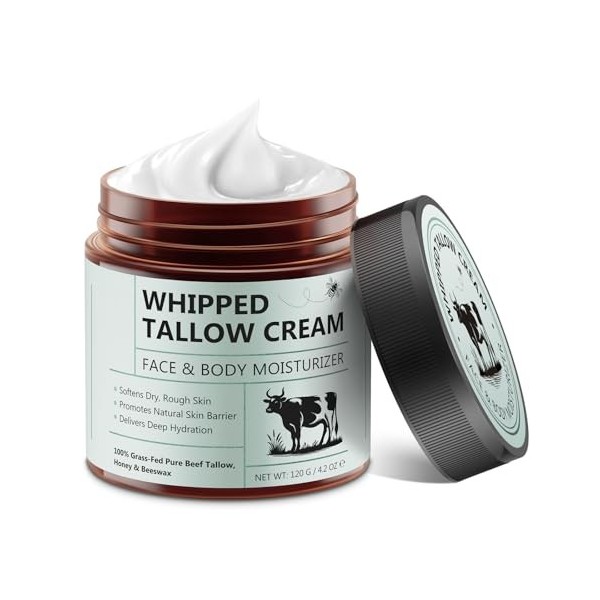 Beef Tallow Skin Care - Suif de Boeuf Bio Baume de Suif de Bœuf au Miel, Crème Hydratante Naturelle, Profonde Nourrissante, V...