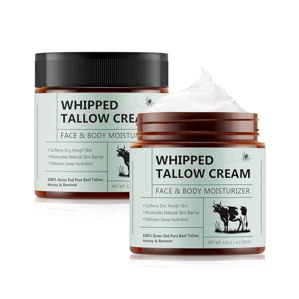 Beef Tallow Skin Care - Suif de Boeuf Bio Baume de Suif de Bœuf au Miel, Crème Hydratante Naturelle, Profonde Nourrissante, V...