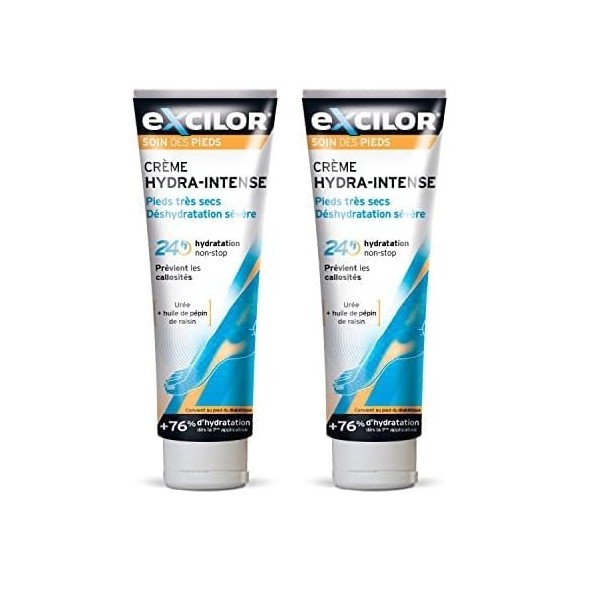 EXCILOR - Hydra-Intense - Crème Pieds Secs - Prévient lapparition de callosités - Soin des pieds - 125 ml Lot de 2 Crème Jou...