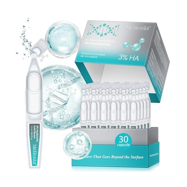 Sérum Visage à lAcide Hyaluronique 3% - 30 Flacons Monodoses | Hydratation Intense & Anti-Âge | Soin Quotidien pour Peaux Sè