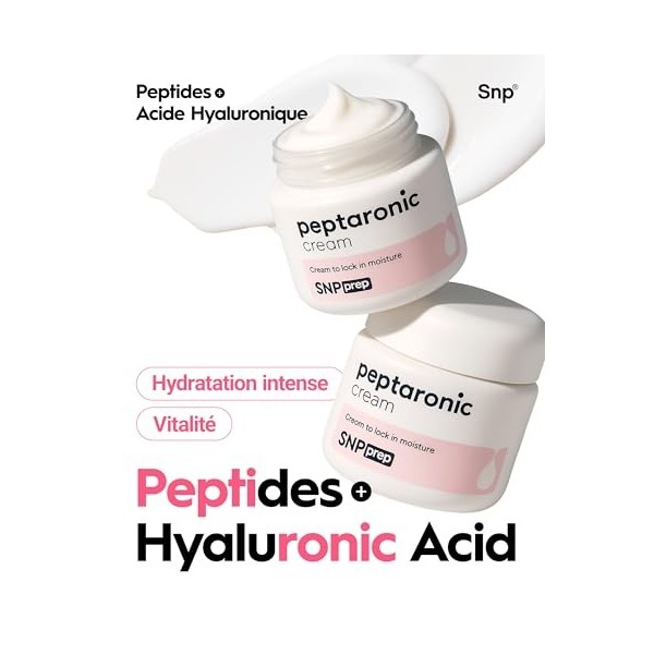 Crème Visage SNP Prep Peptaronic – Hydratant tout-en-un coréen avec 6 peptides et 5 types dacides hyaluroniques pour une hyd