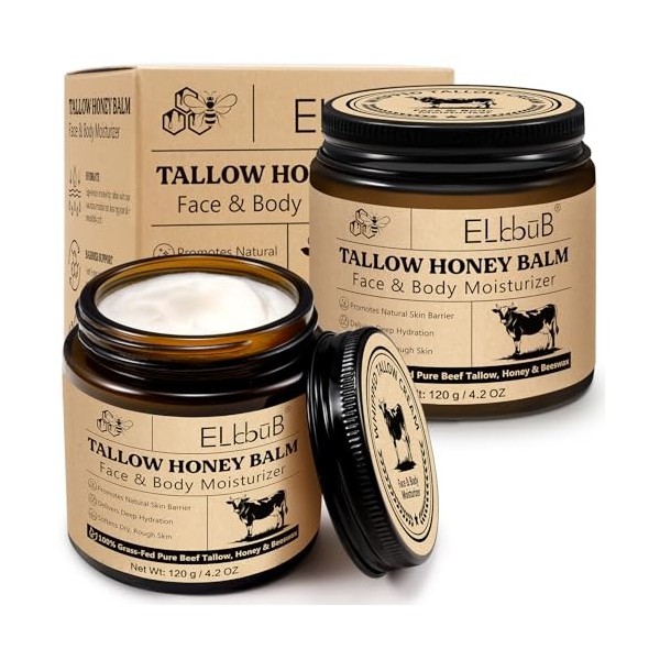 Crème Fouettée au Tallow pour le Visage & le Corps - Hydratation Profonde, Nourriture Naturelle avec du Tallow de Bœuf Élevé ...