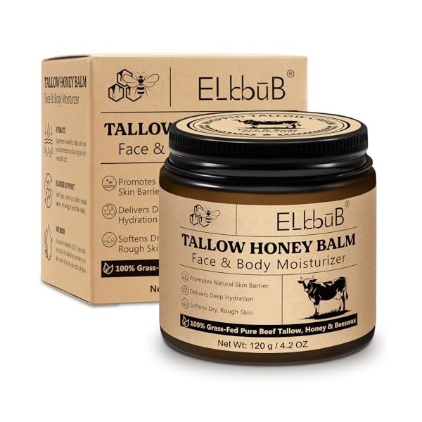 Crème Fouettée au Tallow pour le Visage & le Corps - Hydratation Profonde, Nourriture Naturelle avec du Tallow de Bœuf Élevé ...