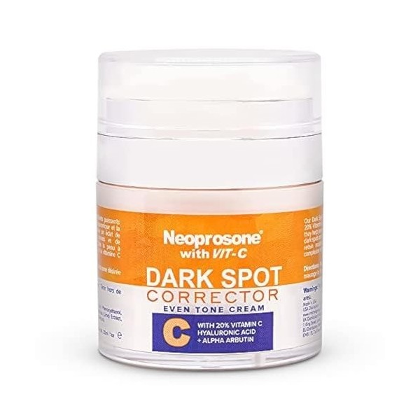 Neoprosone 20% Vitamin C Dark Spot Corrector Cream - 1 Fl oz / 30ml - Skin Brightening Gel Cream for Sun Spots, with Hyaluron
