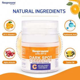 Neoprosone 20% Vitamin C Dark Spot Corrector Cream - 1 Fl oz / 30ml - Skin Brightening Gel Cream for Sun Spots, with Hyaluron