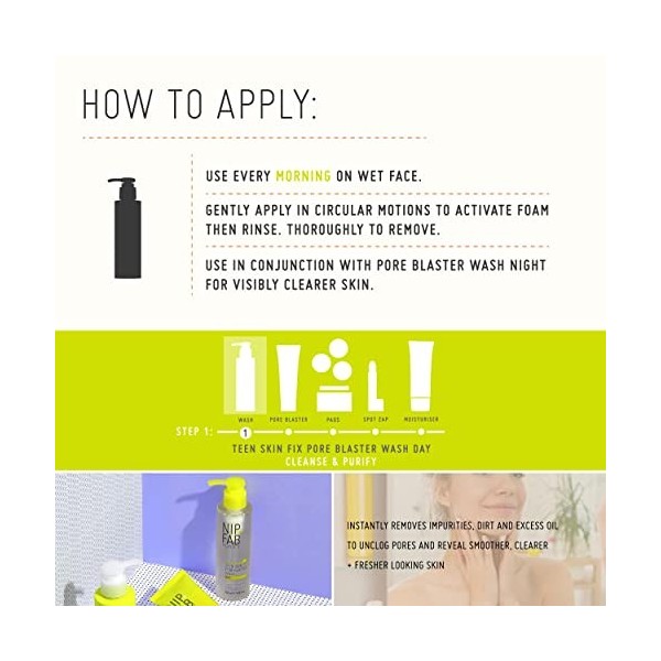 Nip+Fab Teen Skin Fix Pore Blaster Nettoyage De Jour Du Visage À LAcide Salicylique | Huile DArbre À Thé Nettoyant Purifian C...