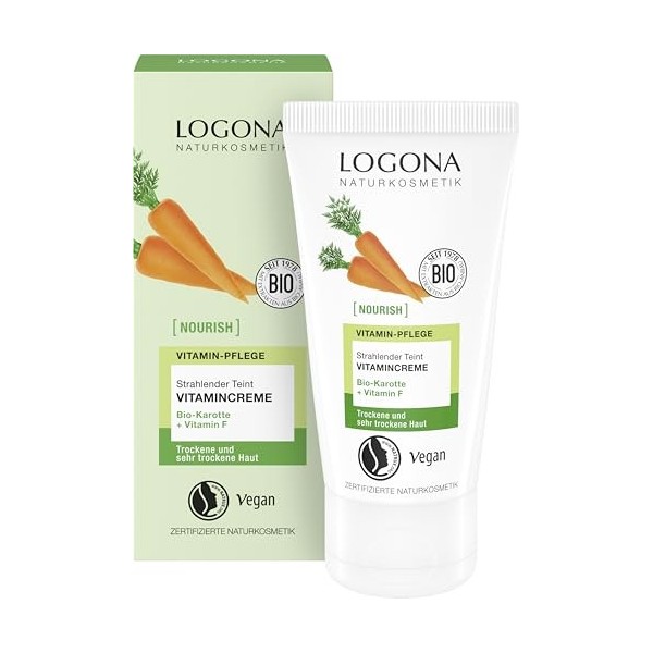LOGONA Naturkosmetik NOURISH Crème vitaminée pour le teint éclatant - 50 ml - Glow naturel - Crème pour le visage avec carott