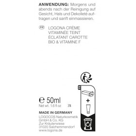 LOGONA Naturkosmetik NOURISH Crème vitaminée pour le teint éclatant - 50 ml - Glow naturel - Crème pour le visage avec carott