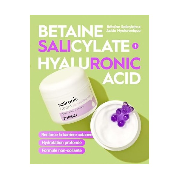 SNP Prep Salironic Crème – Hydratant visage coréen avec BHA, Houttuynia Cordata, Camomille, Squalane et Acide Hyaluronique po