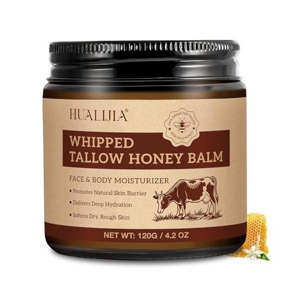 Beef Tallow, Suif de Bœuf Bio pour la Peau - Crème Hydratante Intense Visage & Corps - 100% Naturel, Sans Parfum, Adapté à To