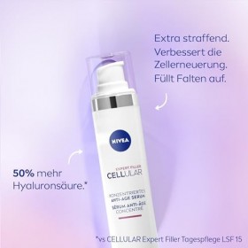 NIVEA Sérum anti-âge concentré anti-rides avec acide hyaluronique et folique, sérum concentré à lacide hyaluronique pour une