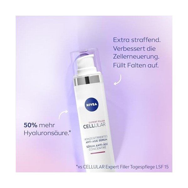 NIVEA Sérum anti-âge concentré anti-rides avec acide hyaluronique et folique, sérum concentré à lacide hyaluronique pour une