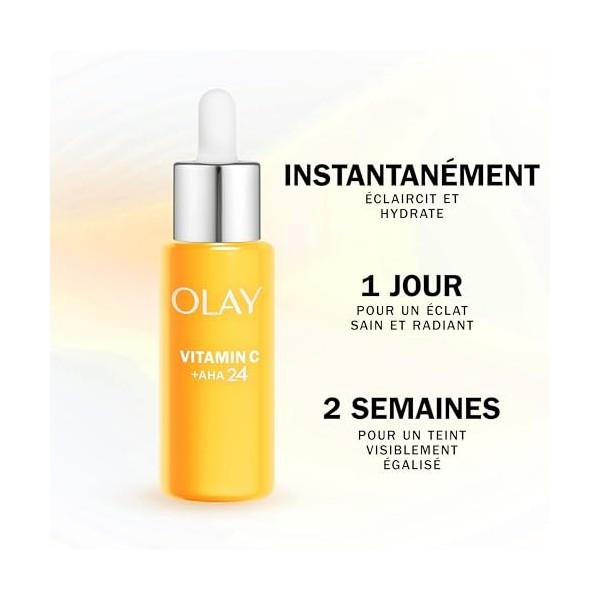 Sérum à la Vitamine C Olay pour le Visage, Soin de la Peau avec AHA et Niacinamide à 99% de Pureté. Soin Éclat avec 3 Actions