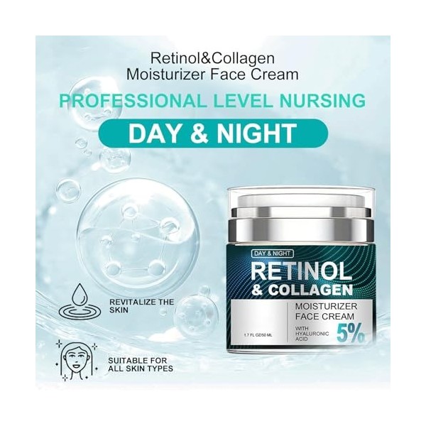 Crème pour le Visage Anti-âge au Rétinol, Crème Anti-Rides, Crème Hydratante au Rétinol, Press-Crème, Crème de Jour Anti-Ride