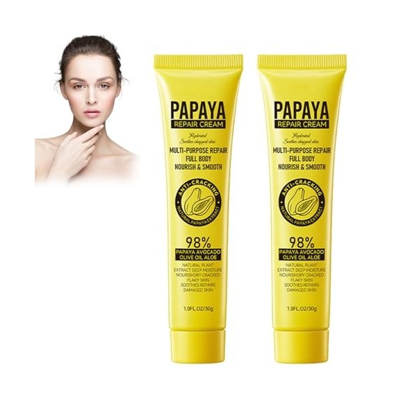 Papaya Lot de 2 crèmes blanchissantes pour le corps - Crème éclaircissante pour le corps - Pommade papaye - Crème réparatrice