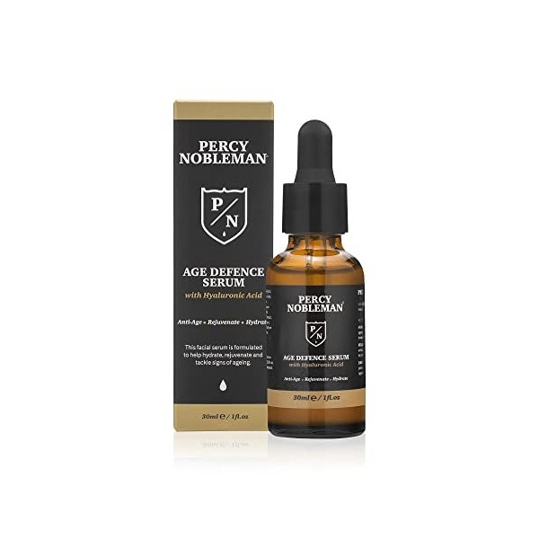 Percy Nobleman Age Defence Serum with Hyaluronic Acid, a face serum with a vitamin-rich formula to help tackle signs of agein