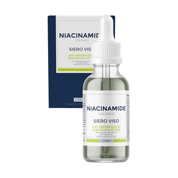 SERININA Sérum Visage Niacinamide avec Zinc, Action Anti-Imperfections et Séborégulatrice, Réduit Boutons Points Noirs et Por