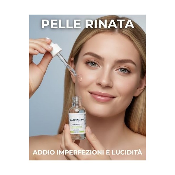 SERININA Sérum Visage Niacinamide avec Zinc, Action Anti-Imperfections et Séborégulatrice, Réduit Boutons Points Noirs et Por