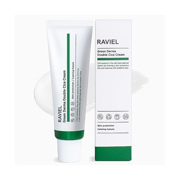 RAVIEL Crème Green Derma Double Cica, pour tous les types de peau, hydratant doux, hydratant en profondeur, éclaircissant, pr