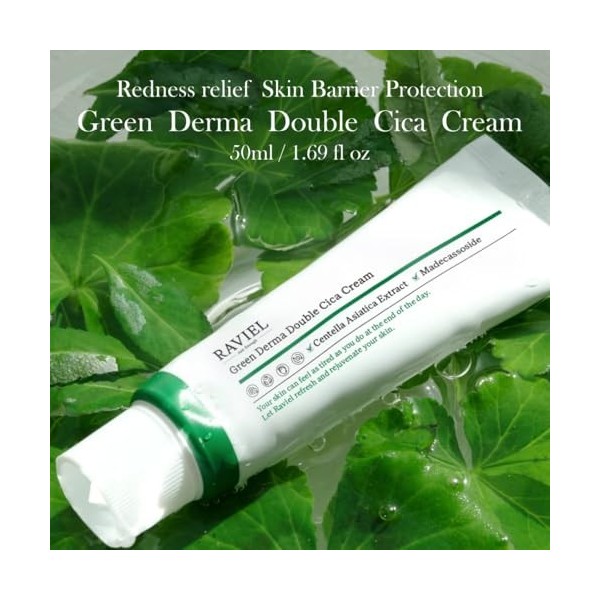 RAVIEL Crème Green Derma Double Cica, pour tous les types de peau, hydratant doux, hydratant en profondeur, éclaircissant, pr