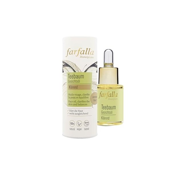 farfalla Huile pour le visage de larbre à thé - Purification - Cosmétique 100% naturel certifié, 15 ml
