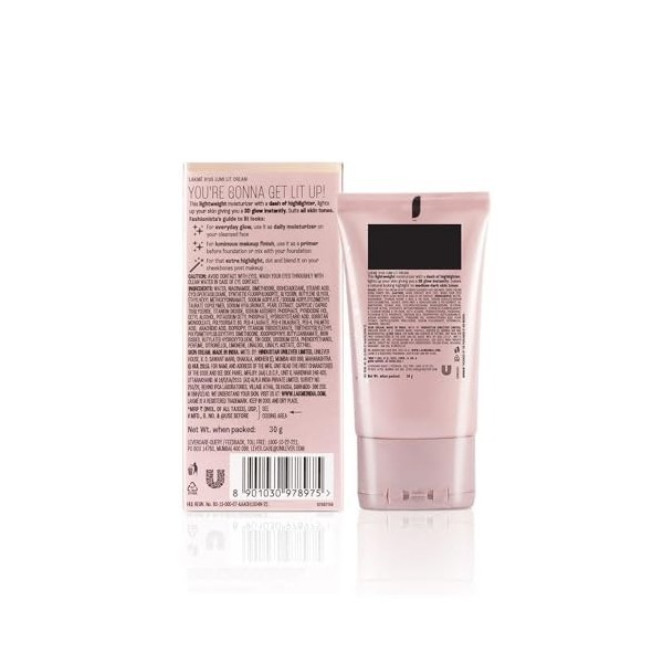 Lakme Lumi Crème hydratante avec surligneur, enrichie en niacinamide pour tous types de peaux 30 g