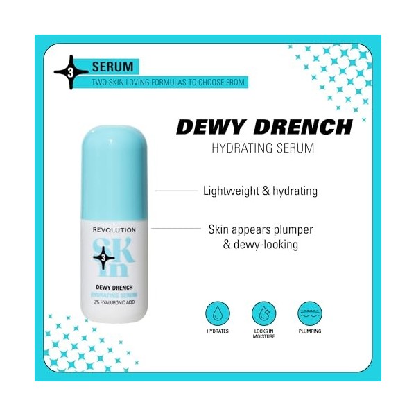 Revolution Skin, Dewy Drench 2% Hyaluronic Acid Hydrating Serum, Lightweight Face Serum, Plumps Skin, Vegan & Cruelty-Free, 3...
