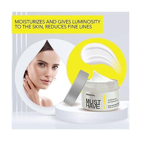 Gerovital Must Have - Sorbet Moisture Booster Crème avec 2% de Niacinamide and Hyaluronic Acid | Anti-Wrinkle Cream, Brighten