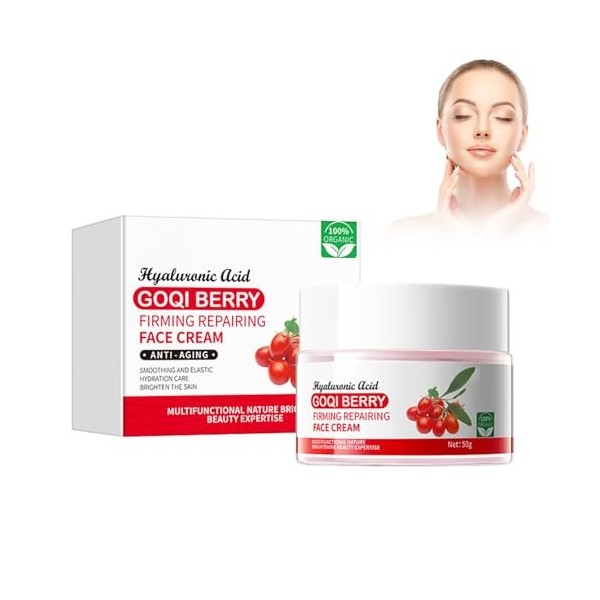 Crème hydratante anti-rides aux baies de goji - 50 g - Cosmétique naturel - Crème hydratante pour le visage - Réduit les ride