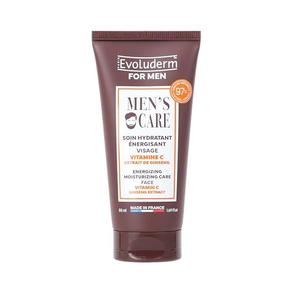 EVOLUDERM – Soin Hydratant Énergisant Homme – 50 ml – 97% d’Origine Naturelle – Végan – Fabrication Française Crème Jour et Nuit