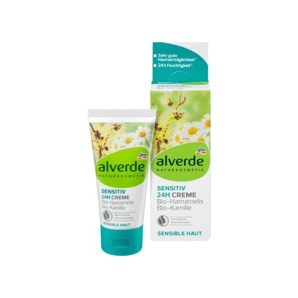 alverde Soin de jour naturel pour peaux sensibles 24h - Crème à lhamamélis à la camomille - 50 ml