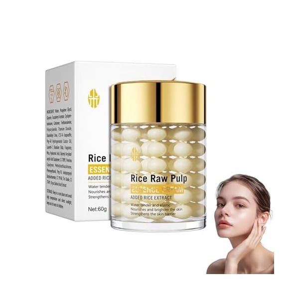 Rice Raw Pulp Essence Crème hydratante pour le visage au riz, crème éclaircissante pour le visage, anti-âge, apaise la sécher