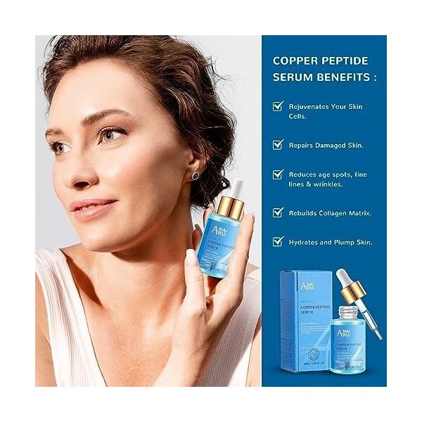 ANAiRUi Sérum de Peptides de Cuivre pour le Visage - Sérum Anti-Âge GHK-Cu - Réduit les Rides et les Ridules, Répare la Peau 