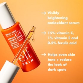 e.l.f. SKIN Bright Icon Vitamin C + E + Ferulic Serum Mini, sérum illuminateur et apaisant pour le visage, aide à unifier le ...