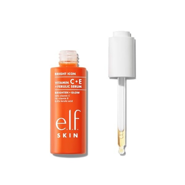 e.l.f. SKIN Bright Icon Vitamin C + E + Ferulic Serum Mini, sérum illuminateur et apaisant pour le visage, aide à unifier le ...