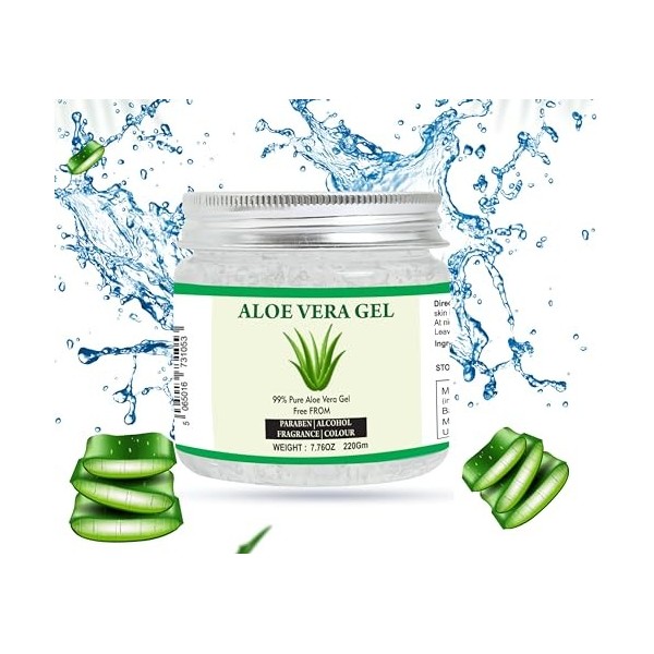 Raslok Gel daloe vera | Gel daloe vera 100 % pur naturel | Pour hydrater le visage, la peau et les cheveux, hydratant durab