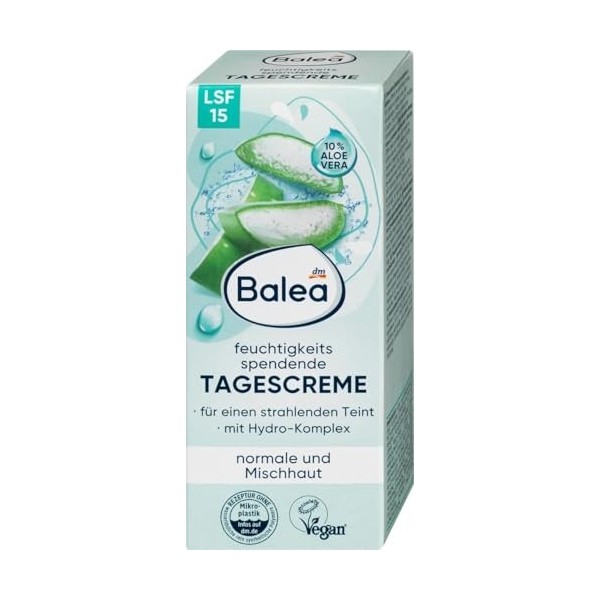 Balea Lot de 2 crèmes de jour et de nuit pour peaux normales et mixtes avec 10 % daloe vera hydratante avec hydrocomplexe po