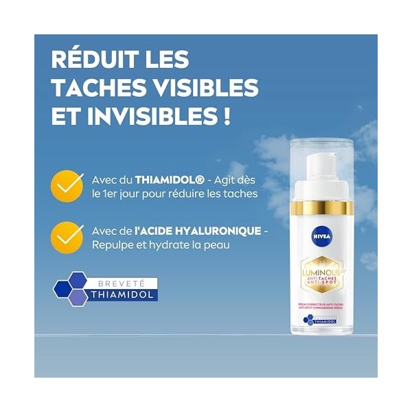 NIVEA Luminous 630 Sérum Correcteur 1 x 30 ml , soin visage anti taches pigmentaires au Thiamidol & Acide Hyaluronique, soin