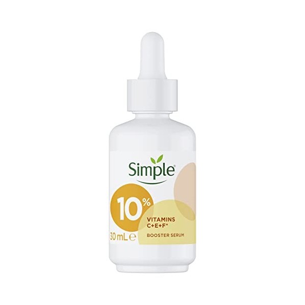 Simple Sérum booster 10% vitamine C + E + F* - Sérum visage qui hydrate et éclaircit les peaux ternes et sèches - Pour une pe