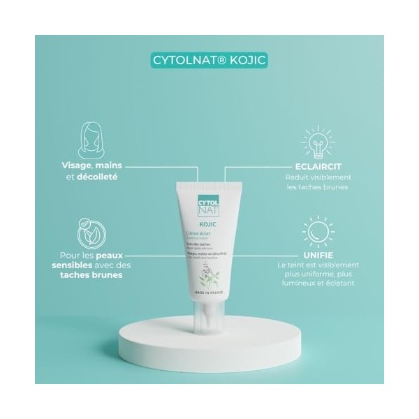 CYTOLNAT - Kojic - Crème Eclat Anti-Taches - Eclaircit, Unifie, Redonne de l’Eclat, Anti-Taches - Peaux Sensibles - Visage, D