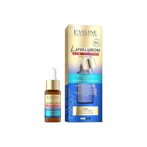 Eveline Cosmetics BioHyaluron 3 x Retinol Sérum multi-hydratant comblant les rides, 18 ml