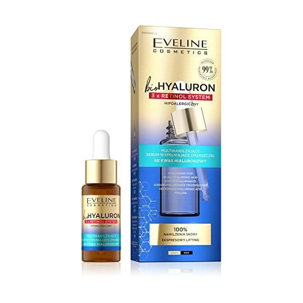 Eveline Cosmetics BioHyaluron 3 x Retinol Sérum multi-hydratant comblant les rides, 18 ml