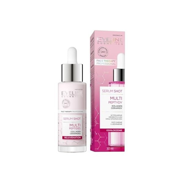 Eveline Cosmetics Sérum Shot Cure Anti-âge aux Multipéptides pour le Visage, Cou et Décolleté