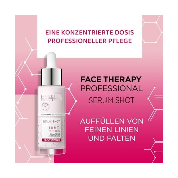 Eveline Cosmetics Sérum Shot Cure Anti-âge aux Multipéptides pour le Visage, Cou et Décolleté
