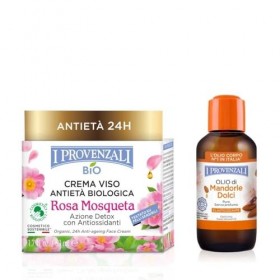 I Provenzali Bipack Crème Visage Antiâge Bio Rose Mosqueta 50 ml et Huile damande Douce Élastique 55 ml