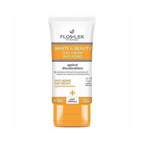 FLOSLEK White & Beauty Crème de jour anti-âge contre les taches pigmentaires SPF 50+ | Crème pour le visage avec facteur de p