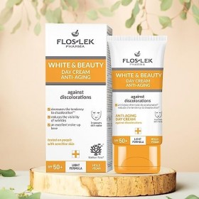 FLOSLEK White & Beauty Crème de jour anti-âge contre les taches pigmentaires SPF 50+ | Crème pour le visage avec facteur de p