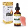 Huile de Vitamine E Bio 75 000 UI + Outil de Massage Gua Sha Visage à lAction Antioxydante, Hydratant,Réducteur de Cicatrice